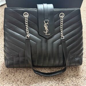 Yves Saint Laurent Black Chevron Leather Tote